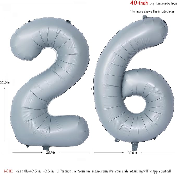 40 In Matte gray Number Balloons Helium Foil Mylar Balloon Birthday Party banquet Decoration 26
