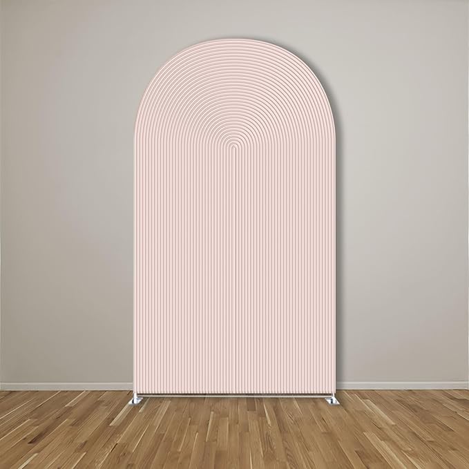 HUAYI Flesh Pink Ripples Pattern Arch Backdrop Cover for Birthday Party Wedding Baby Shower Decorations Chiara Backdrops Arched Wall Frame Stands Covers Props GP-459 3ft * 6ft