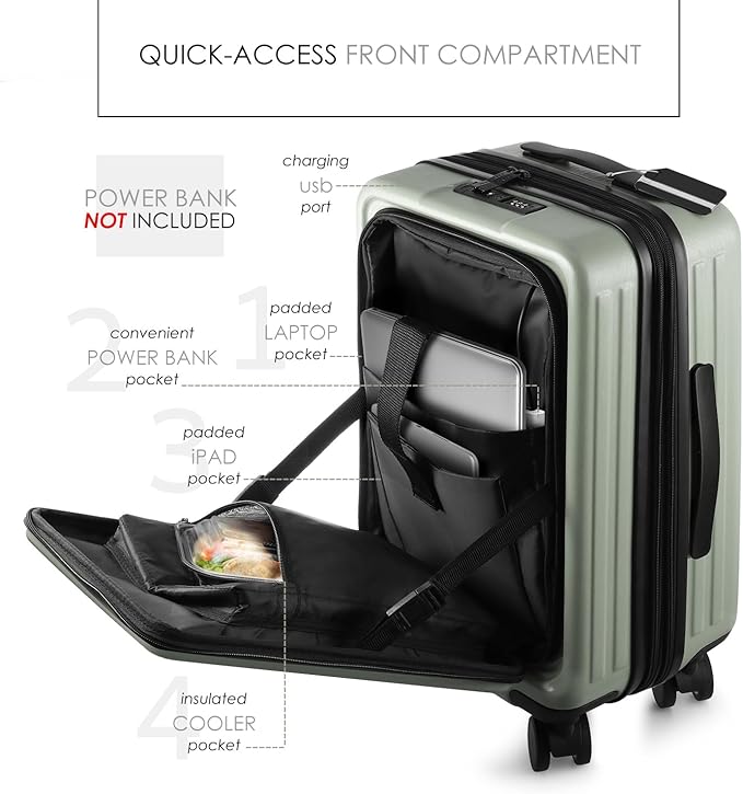 TRAVELARIM 20 Inch Carry On Luggage 22x14x9 Airline Approved, Carry On Suitcase with Wheels, Hard-shell Carry-on Luggage, Durable Luggage Carry-On, Sage Green Small Suitcase with Cosmetic Case