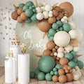 Sage Green Brown White Garland Arch Kit, 155Pcs Latex Balloons Different Sizes 18 12 10 5 inch for Safari Jungle Woodland Birthday Baby Shower Decorations