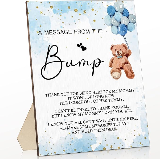 Roowest Cool Baby Shower Tabletop Decoration a Message from the Bump Wooden Baby Shower Games Sign Greenery Cute Gender Reveal Party Thank You Sign, 11.2 x 8.66 Inches(Bear)