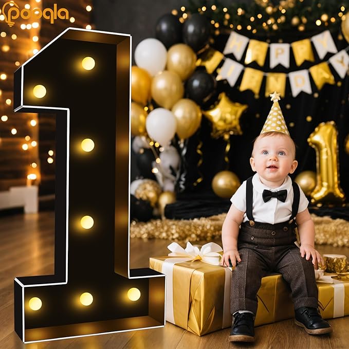 Pooqla 3FT Marquee Light Up Numbers, Black Lighted Party Decor for her him Women Men, Giant Mosaic Light Up Numbers for 5th 15th 50th Birthday Anniversary Decoration, Number 5