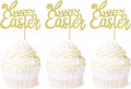 Ercadio 36Pcs Glitter Golden Happy Easter Cupcake Toppers Rabbit Happy Easter Bunny Cupcake Picks for Easter Day Theme Baby Shower Easter Birthday Wedding Anniversary Party Cupcake Decorations