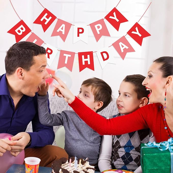 Red Happy Birthday Banner Sign Happy Birthday Bunting Banner Garland for Kids Girl Woman Birthday Tea Party Decorations Bunting Flag Birthday Party Supplies