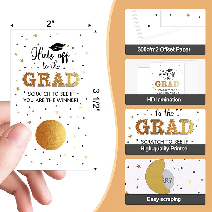 COCHIE 30 Cards Scratch Off Graduation Party Game, Class of 2026 Door Raffle Grad Games, Graduation Parties Supplies Favor Decorations (White Gold)