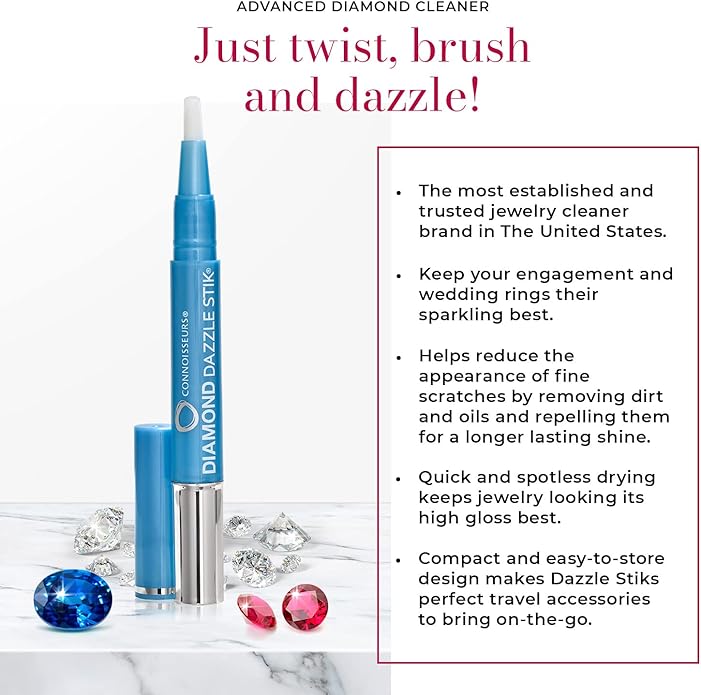 CONNOISSEURS Diamond Dazzle Stik - Portable Diamond Cleaner for Rings and Other Jewelry - Bring Out The Sparkle in Your Diamonds and Precious Stones