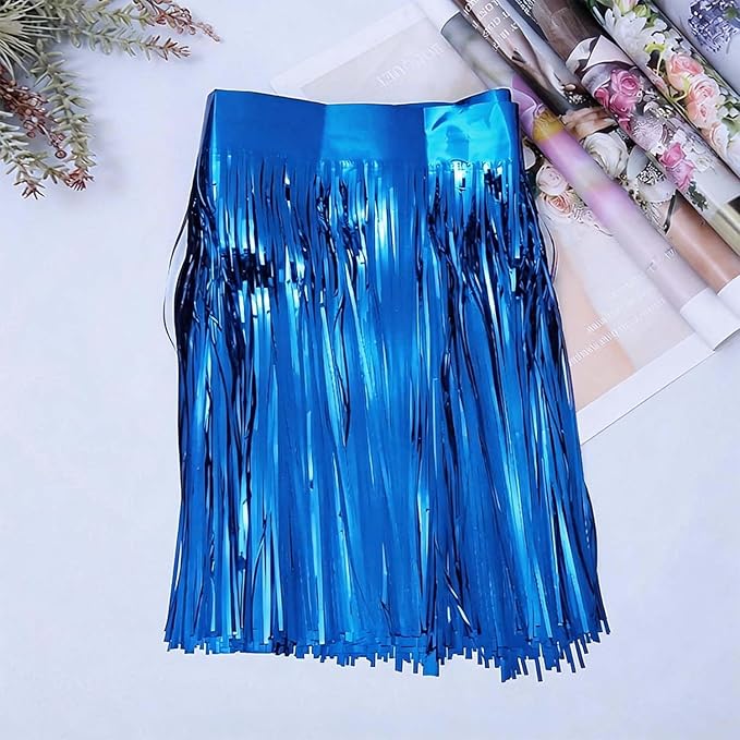 Blue Foil Fringe Garland 6Pcs 10 Feet Metallic Tinsel Hanging Curtain Glitter Backdrop Banner for Parade Floats Christmas Wedding Party Decorations
