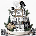 Winter Tiered Tray Decor Set Snowman Snowflake Table Decor Christmas Tree Wooden Sign Farmhouse Coffee Spice Blocks Winter Decoration for Christmas Home Table Shelf