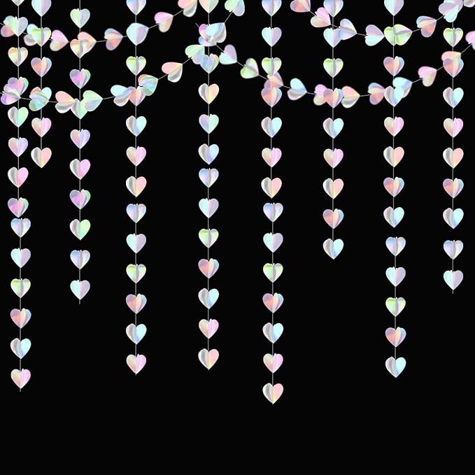 Iridescent Disco-Holographic Party-Decorations Heart-Garland - 39Ft Galentines Valentines Day Wedding Hanging Paper Streamers Banner,Birthday Bachelorette Baby Bridal Shower Engagement Decor Ouruola
