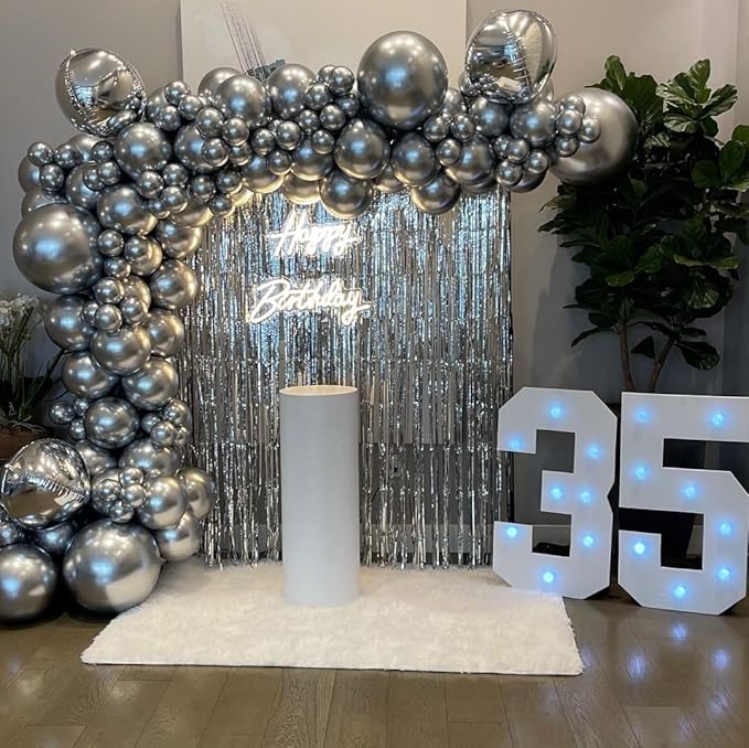 18 Inch Metallic Silver Balloons - 35pcs Large Thick Chrome Silver Balloons for Birthday, Baby Shower, Wedding, Graduation, Summer Themed Party Decorations