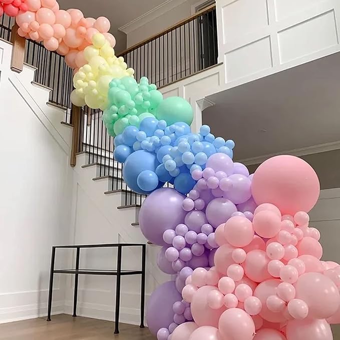 Macaron Colorful Balloons,144Pcs Mixed Size 5/12/18 Inch Assorted Pastel 9 Color Rainbow Latex Balloon for Unicorn Birthday Wedding Baby Shower Engagement Anniversary Christmas Party Decorations