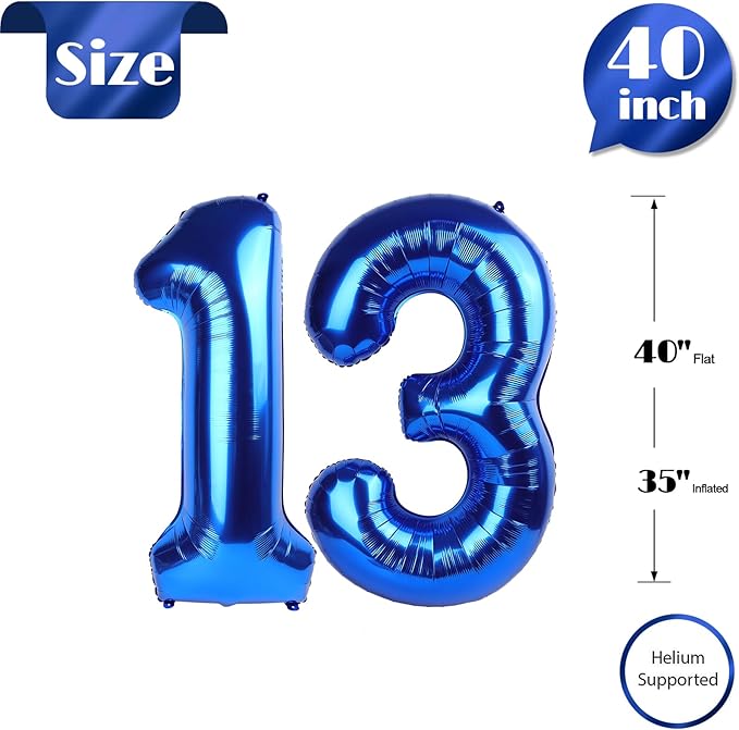 13 Balloon Number, Metallic Blue Number 13th 31th Birthday Balloons 40 Inch, 13 or 31 Years Old Metallic Blue Birthday Decorations for Boys Girls, 13th Anniversary Decorations