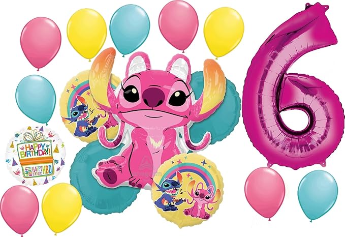 Anagram Stitch Girl Theme 6th Birthday Party Foil and Latex Balloon Decorations