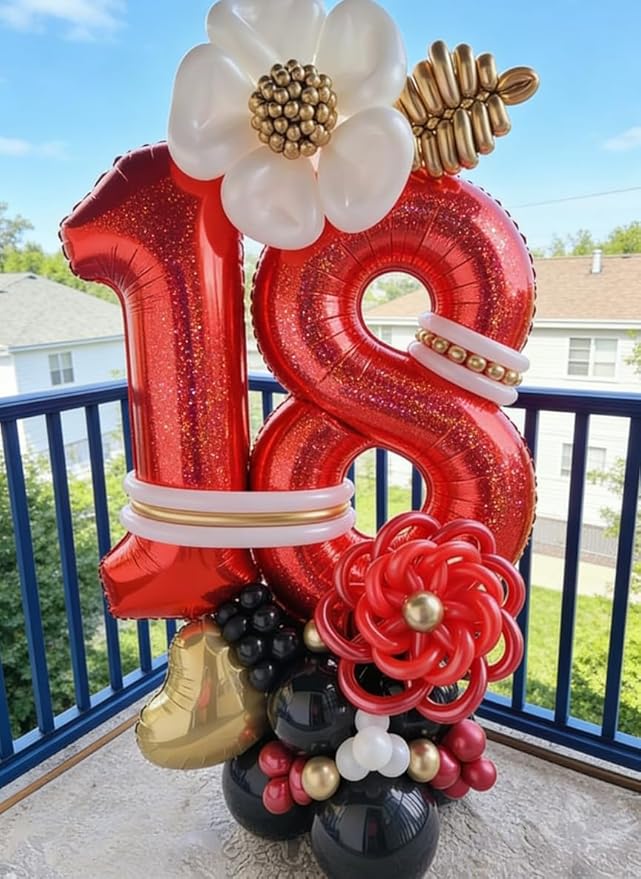 Laser Red Number Balloon 40 Inch, 0 Number Balloons, 10 20 30 40 50 Numbers Balloon Birthday Decorations, Party Supplies for Women