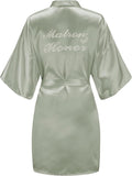 EPLAZA Women's One Size Silver Rhinestones Bride Bridesmaid Short Satin Robes for Wedding Party Getting Ready
