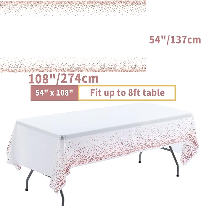 Rose Gold Dot and White Tablecloth 108"x54" for Parties Rectangle Table 4 Packs, Dot Confetti Rectangular Plastic Table Cover,Thanksgiving Christmas Wedding, Anniversary,Baby Shower, Birthday Party