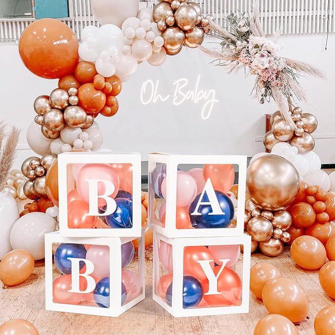 Baby Boxes with Letters for Baby Shower, Gender Reveal Decorations with Navy and Rose Balloons for Gender Reveal Birthday Wedding Baby Shower Decorations(Navy and Rose Balloons)