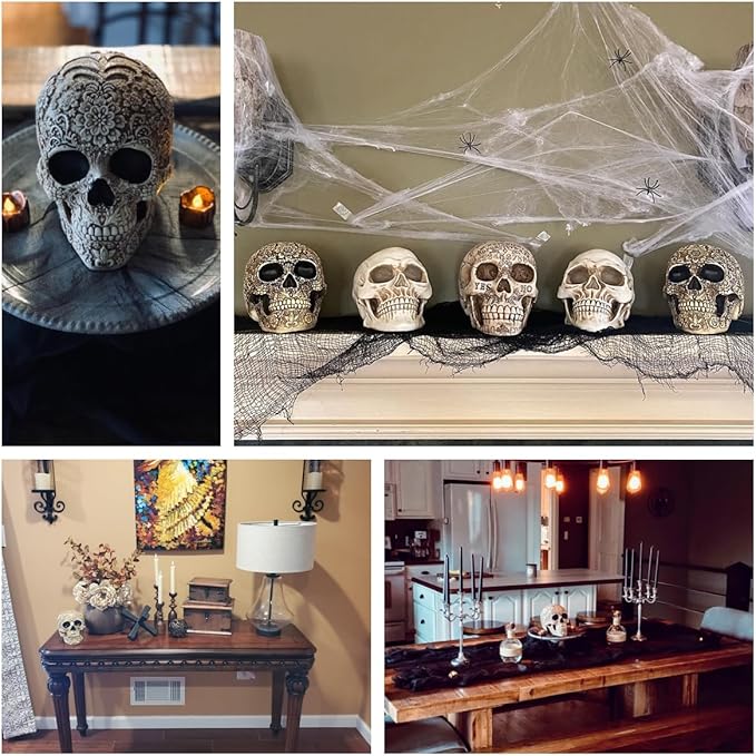 Halloween Skull Decoration - Realistic 8.2" Life Size Skeleton Head Prop for Indoor & Outdoor, Durable Plastic Skull Statue for Haunted House, Party, Gift