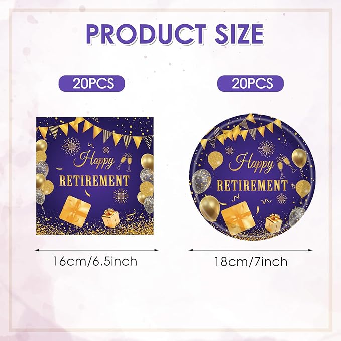 40PCS Retirement Party Decorations Women,Retirement Party Plates and Napkins Set Purple Golden Disposable Dinnerware Tableware Decorations Supplies Favors | Serve 20