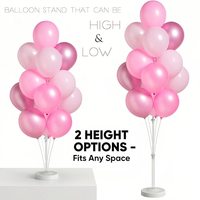 Balloon Stand Kit for Floor Set of 2,Pink Pearl Metallic 10inch Balloon Arch Column,Balloon Tower with Bases for Floor,Table Backdrop Decoration for Princess Party Baby Shower Birthday Graduation