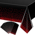 12 Pack Red and Black Dot Plastic Tablecloth, Red Stamping Dot Confetti Rectangle Plastic Disposable Table Cover for Birthday Wedding Baby Shower Engagement Anniversary Party Decorations, 54 x 108Inch
