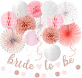 Light-Pink Rose-Gold Bachelorette Party-Decorations - 21pcs Baby Bridal Shower Banner Garland, Bride To Be Paper Streamers Lanterns,flower Tissue Pom Poms Fan Supplies,Wedding Backdrop Decor Huglony