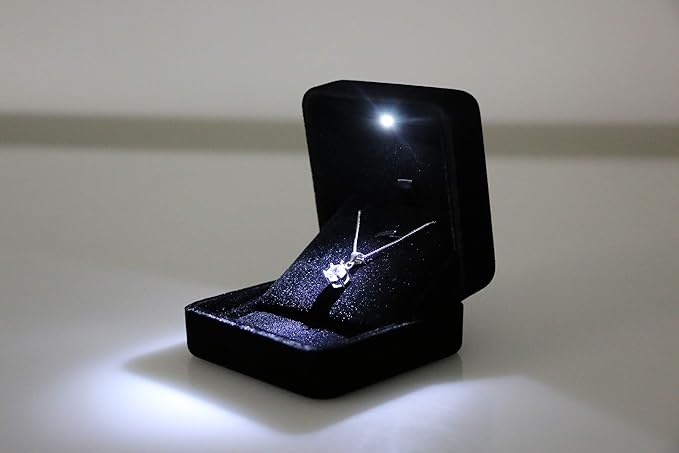 Velvet Metal Glossy with LED Pendant Box Necklace Box Couple Bracelet Box Jewelry Gift Box Case for Valentine's Day Anniversary Wedding Engagment Christmas - Black