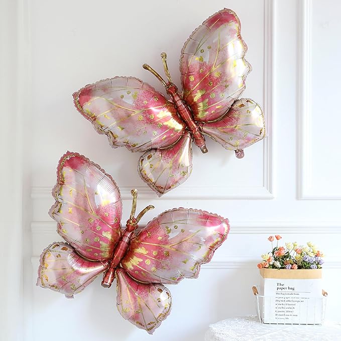 Spring Butterfly Balloon Arch Kit,137Pcs Pastel Pink Green Gold Balloon Garland with 3D Stickers,Big Butterfly Foil Balloon for Girls Fairy Birthday Bridal Baby Shower Tea Party Decoration