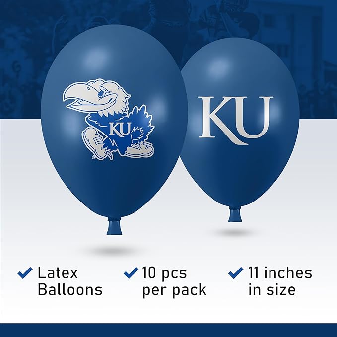 Kansas Jayhawks Balloons 10 Pack 11" Official Licensed Logos, Helium Quality Latex Balloons, Perfect for College Football Team Celebration, Decorated Front and Back by Westrick