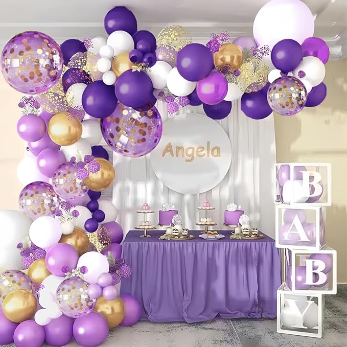 Purple Black and Gold Balloon Arch Kit, 147PCS Latex Balloons Different Sizes 18 12 10 5 inch for Baby Shower Girl Princess Birthday Wedding Engagements Anniversary Party Decoration