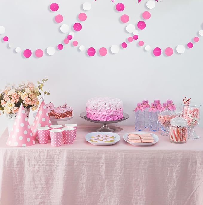 MIAHART 52 Feet Circle Dots Garland Lavender Paper Garland for Birthday Bridal Wedding Baby Shower Christmas Valentine Day Lilac Theme Party Decorations (Pink)
