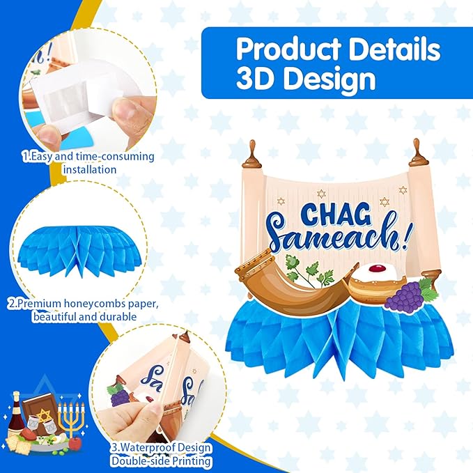 JULMELON 8 Pcs Passover Table Decorations, 3D Double Sided Passover Honeycomb Centerpieces Jewish Festival Passover Decorations for Home Table Decor Supplies Holiday Party