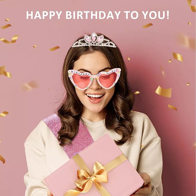 Birthday Girl Sash, Birthday Sash for Girls and Women with Birthday Glasses (Tiara,sash,glasses)