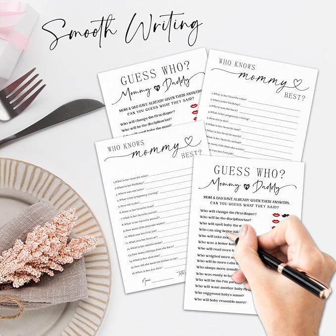 30 Pcs Baby Shower Game Cards - Mommy Or Daddy & Who Knows Mommy Best - Minimalism Double-Sided Game Baby Gender Reveal,Announcement Party Favor - A02