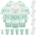Bonuci 24 Pcs Bridesmaid Bride Robes Set of 8 Bridal Satin Robes Fluffy Slippers Drinking Cups for Wedding Bachelorette Party