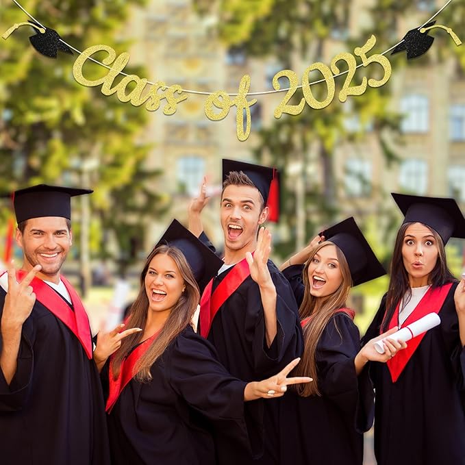 Class of 2025 Banner - 2025 Graduation Party Decorations, We are So Proud of You Banner, Congrats Grad Party Supply (Gold)
