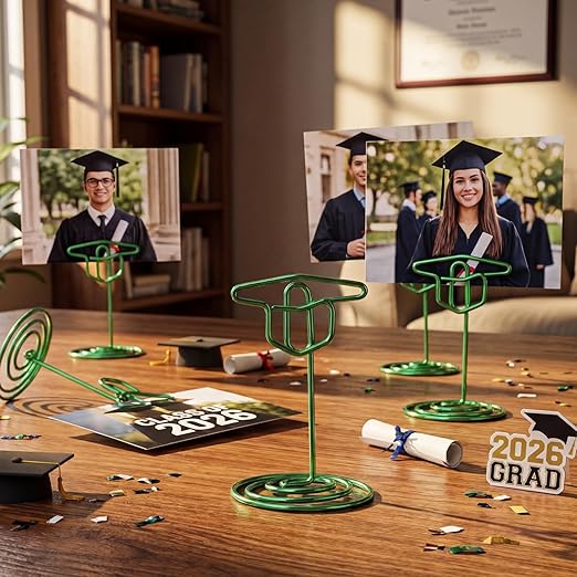 Rtteri 30 Pcs Grad Cap Graduation Picture Display 2 Inch Green Photo Holders for Centerpieces Graduation Table Number Holders Card Stands for Class of 2026 Grad Party Supplies