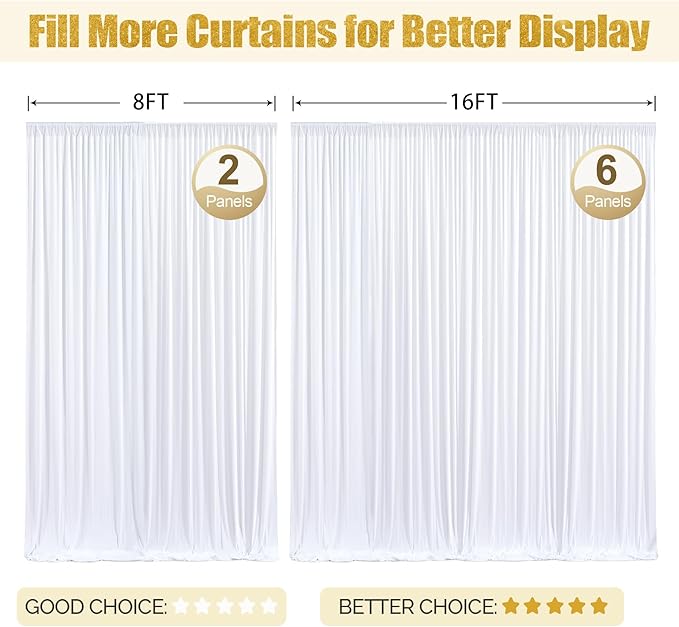 24x10FT White Backdrop Curtains for Wedding Parties, Wrinkle Free Polyester Photography Backdrop Drapes for Wedding Baby Shower Birthday Parties Stage Background Stand Decorations 4x10ft,6 Panels