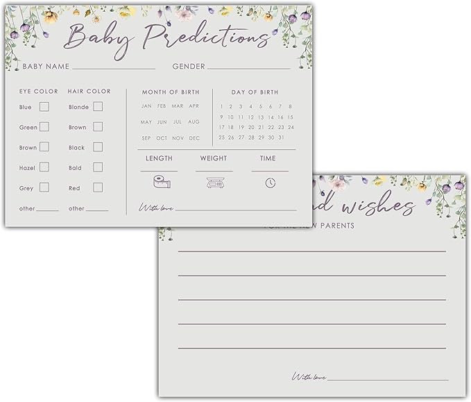 Baby Predictions and Advice Cards, 5" x 7" Minimalism Baby Shower Predictions Cards, Daily Party Games & Activities Favors for Newparents - G03