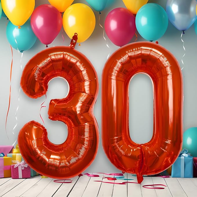 40 Inch Large Red Number Celebration and Decoration Balloon for Birthday Parties, Graduations, Anniversaries, Weddings, Photo Shoots, Special Events - Helium Foil Mylar (Red Number 30)