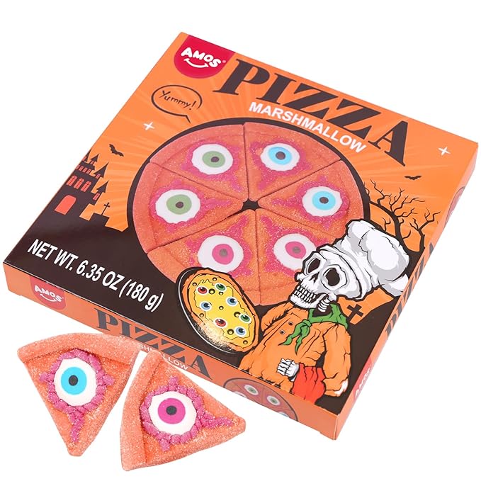 AMOS Halloween Pizza Gummy & Eyeball Marshmallow Candy – Fun, Gross-Looking Treats for Kids, Parties, Birthdays & More – 180g Bag