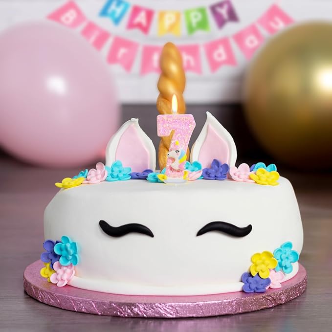 Birthday Candles - Number 7 Candle, 7th Birthday Decorations for Girl, Pink Unicorn Candles for Cake Topper, Cartoon Theme Party Supplies