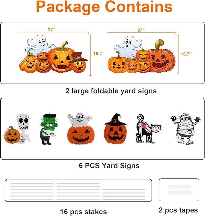 8PCS Large Halloween Decorations Outdoor Yard Signs - Halloween Pumpkin Ghost Monster Decor - Yard Stakes Prop for Lawn Decorations Outdoor Garden Home Party Decor