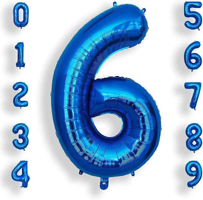 AULE 40 Inch Large 6 Balloon Numbers Blue, Big Foil Number Balloons, Giant Helium Happy Birthday Party Decorations for Man and Women, Huge Mylar Anniversary Party Supplies