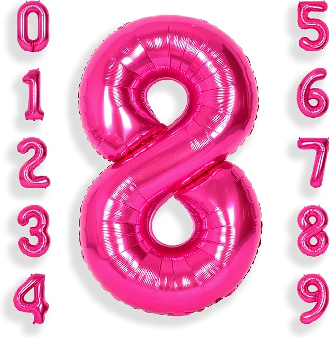 SUWEN 40 Inch Hot Pink Large 8 Number Balloons Big Foil Helium Number Balloons 0-9 Jumbo Happy 8th Mylar Birthday Party Decorations for Girl Anniversary Party Supplies