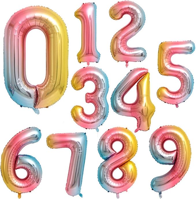 YPSelected Gradient Color 40 Inch Large Foil Helium Number Balloon Birthday Wedding Party 0-9 (Rainbow, 4)