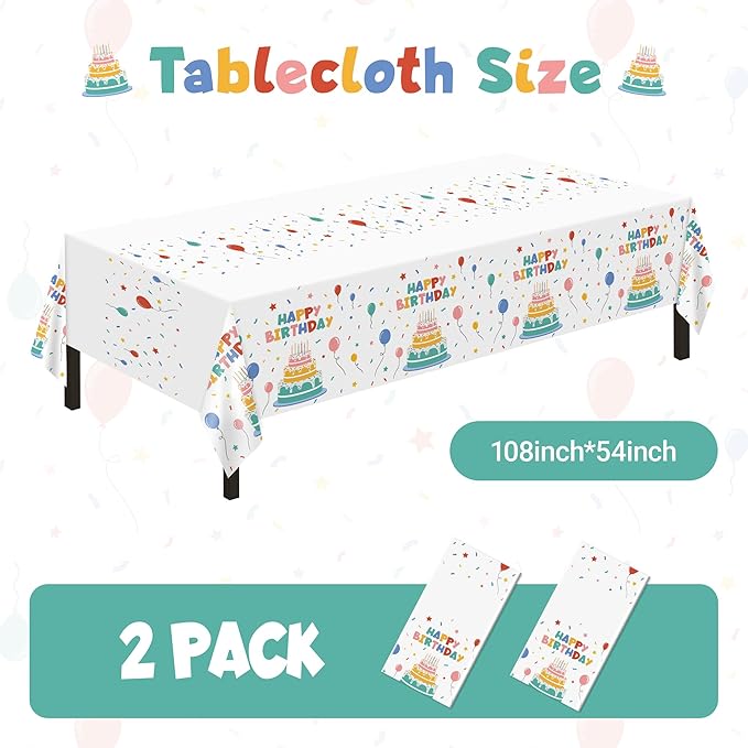 Childom 2 PCS Disposable Rectangular Tablecloths,Birthday Tablecloths, Waterproof Rectangular Table Cloths Suitable for Baby Party Decoration, 54" x 108" Disposable Plastic Table Cloths