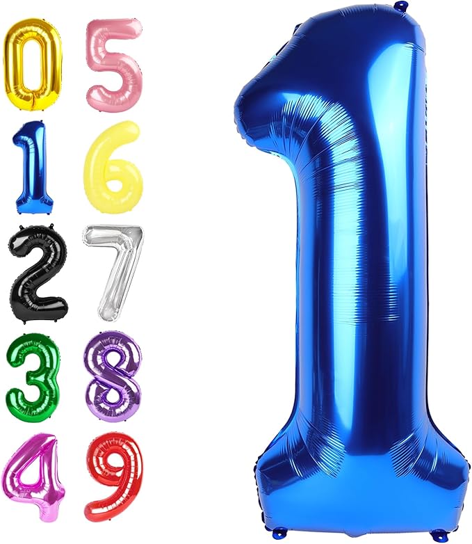 Number Balloons 40 Inch 1 Balloon for Birthday Party, Blue One Balloons Foil Number 1 Ballon for 1, 10, 11, 100 Celebration, Boy and Girl Birthday, Baby Shower, Anniversary Decor