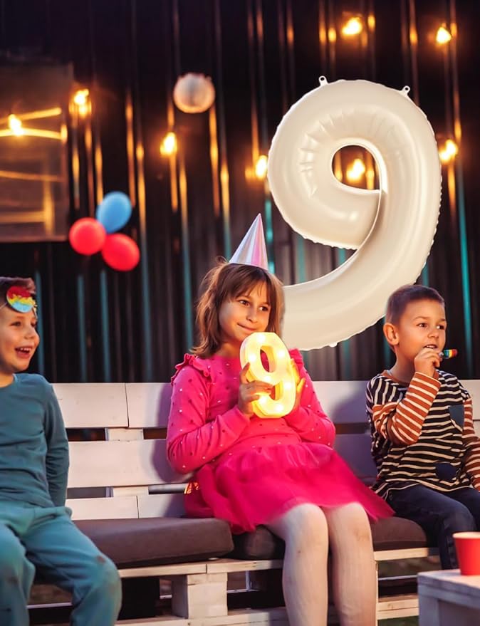 Number 9 Balloons - 40 Inch Cream Number Balloons Giant Light Cream balloon Big Foil balloon for Birthday Anniversary Baby Shower Party Decorations