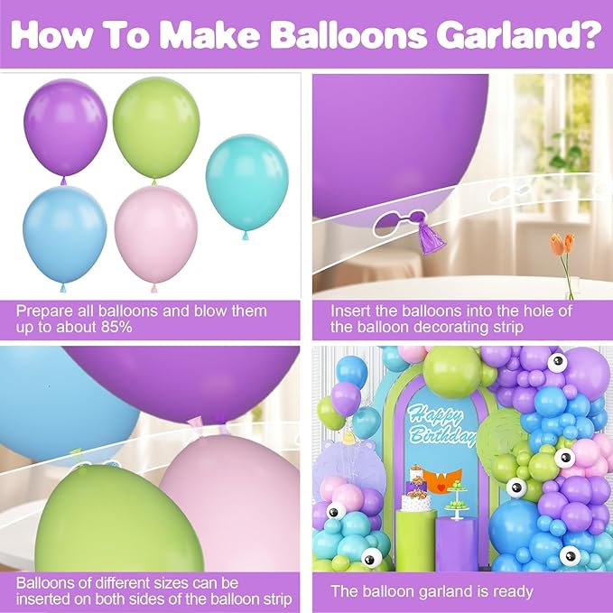 GRESATEK Monster Balloons Arch Garland Kit, Monster Cartoon Inc Balloons Party Decorations, Purple Green Blue Pink Teal Blue Balloons Arch for Monster Theme Birthday Baby Shower Party Decor